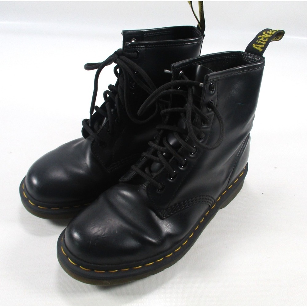DR MARTENS  Black Smooth Leather 8-Eye Combat Boots US Women 8 Men 7‎